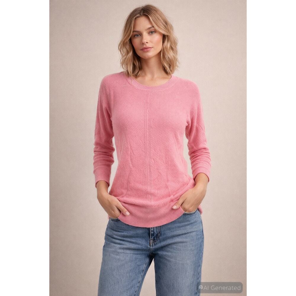 Talbots Petites Womens Merino Wool Pink Scoop Neck 3/4 Sleeve Lightweight M